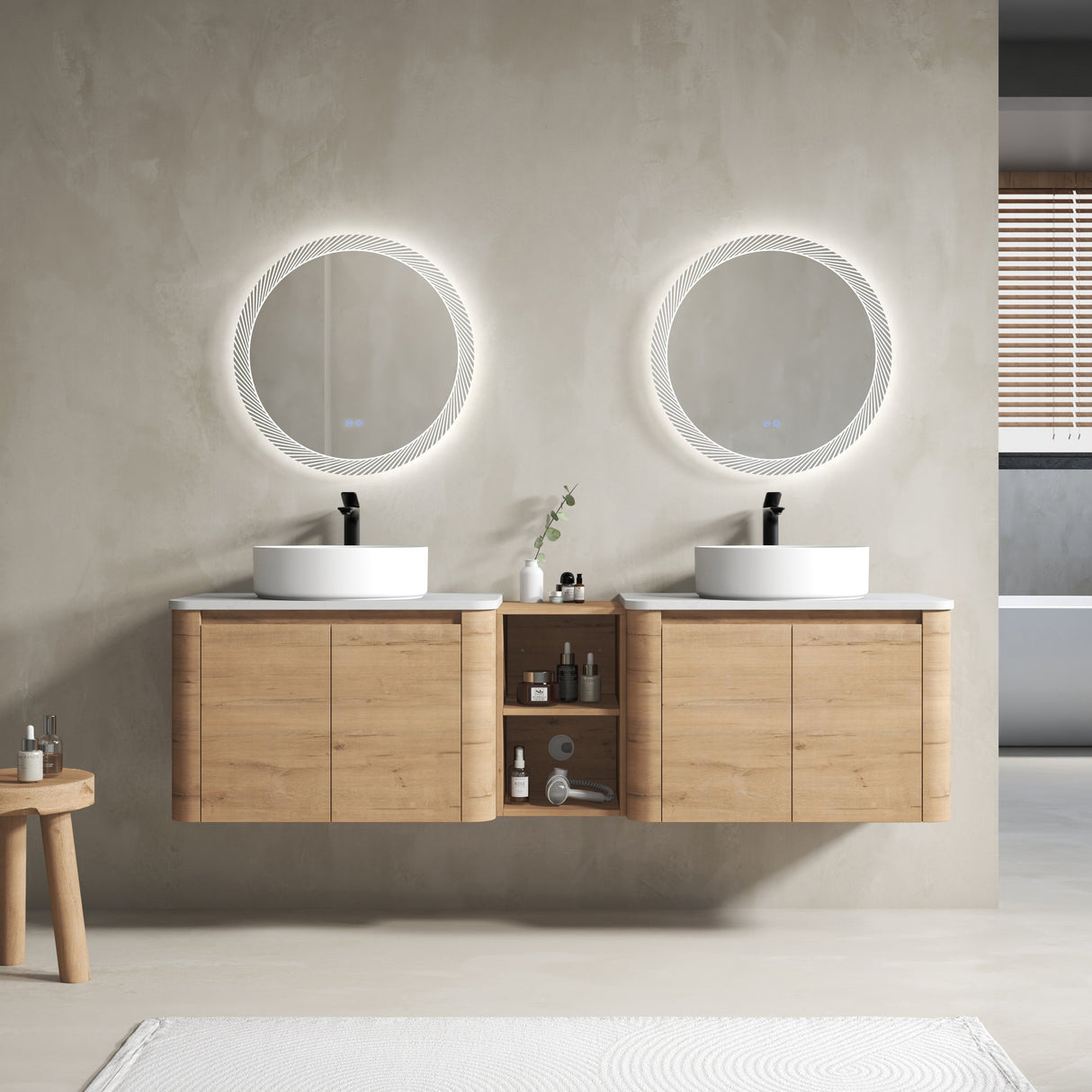 72" Wall-Mounted Bathroom Vanity With Ceramic Art Sink