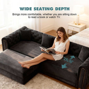 3-In-1 Convertible Sleeper Sofa With Movable Ottoman For Living Room
