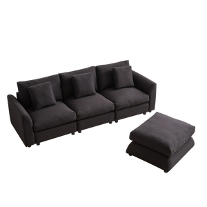 102.2 Inch Combination Sofa Modular Sofa with Ottoman Black