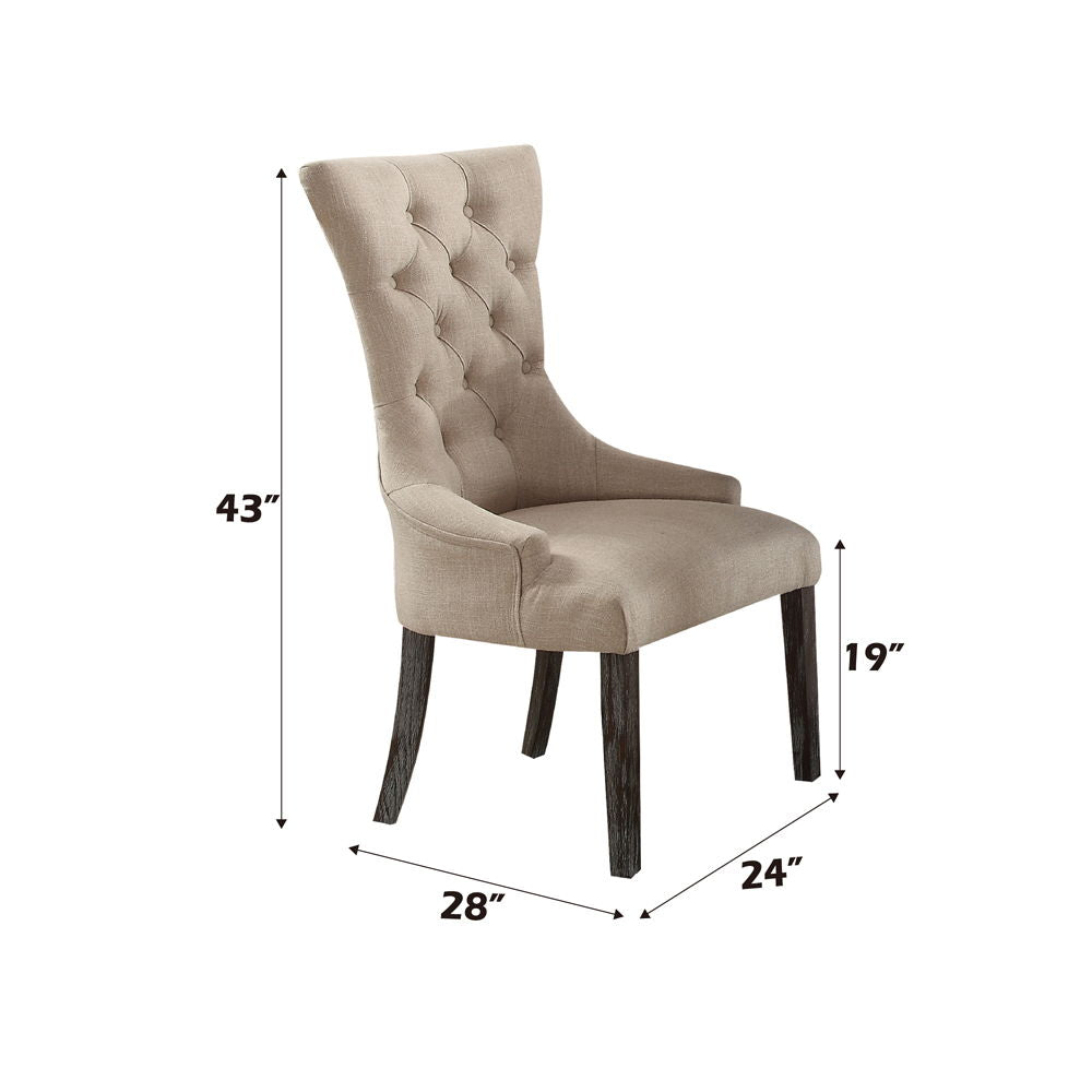 Gerardo - Linen Side Chair (Set of 2) - Beige & Weathered Espresso