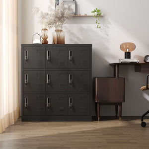 9 Door Employee Storage Locker With Card Slot, Lockers For Office, Gym, School, And Home - Black