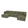 U-Shaped Modular Sectional Sofa With Chaise And Movable Ottoman With Wave-Shaped Armrest