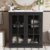 30" Matte Black Glass-Door Bathroom Vanity by Christopher Knight Home