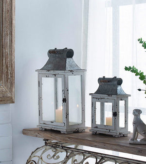 Wooden Candle Lantern Decorative, Hurricane Lantern Holder Decor For Indoor Outdoor, Home Garden Wedding - White