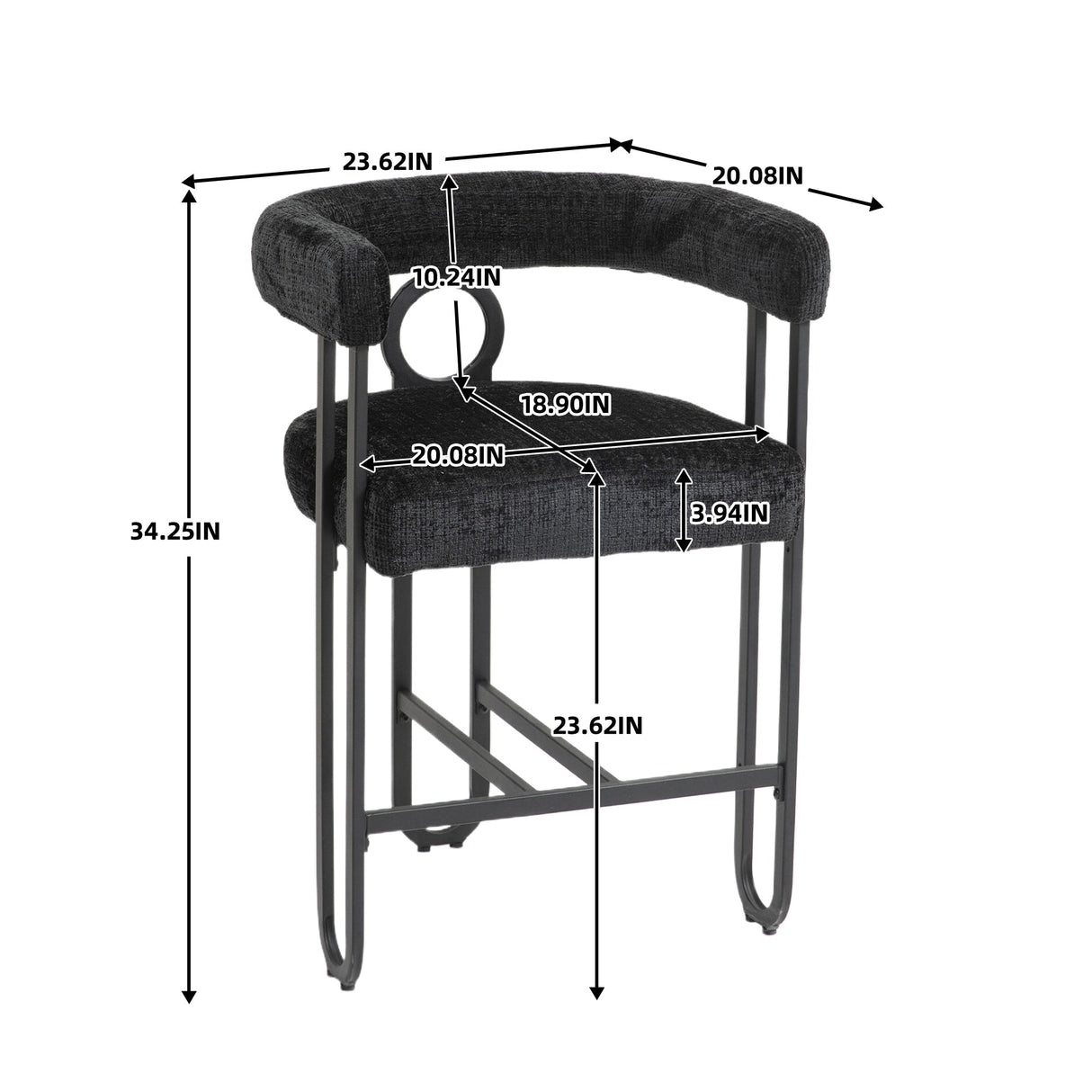 Household bar stools set of 2, modern upholstered with back