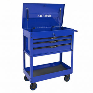 3 Drawers Multifunctional Tool Cart with Wheels and Steel Top - Blue & Black