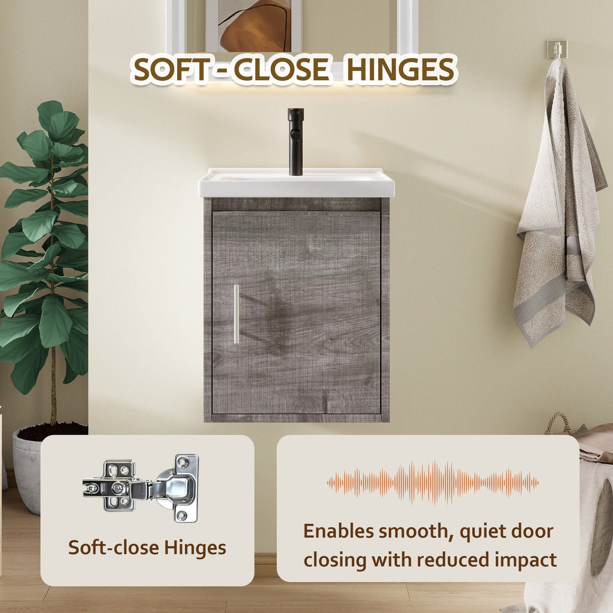 16" Floating Bathroom Vanity, Wall Mounted Plywood Cabinet