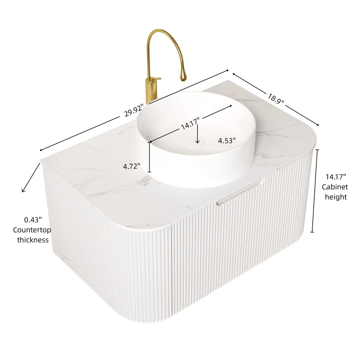 DINA 30" Bathroom Vanity & Sink with Floating Curved Edges and Striped Storage