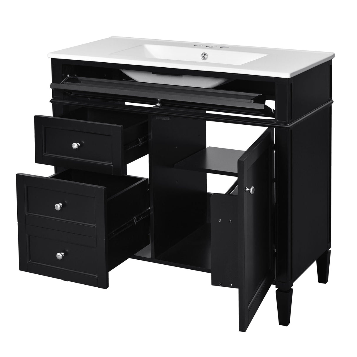 Bathroom Vanity With Mirror Cabinet, Single Sink With 2 Soft Closing Doors And 4 Drawers