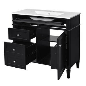 Bathroom Vanity With Mirror Cabinet, Single Sink With 2 Soft Closing Doors And 4 Drawers