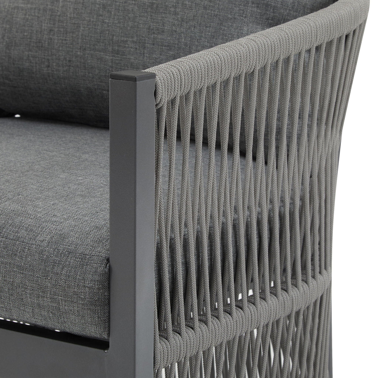 Modern Curved Aluminum Lounge Chair With Stylish Rope Weave Design And Cushioned Comfort For Outdoor