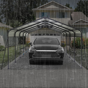 Metal Carport 13 X 26.5 Ft Heavy Duty With Galvanized Steel Roof Metal Garage Canopy With Galvanized Steel Roof & Frame Car Tent Outdoor Storage Shed For Car Boats And Truck - Gray