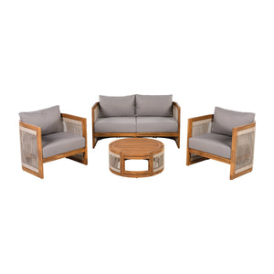 4-Piece Patio Seating Group with Acacia Wood and Woven Rope Accents