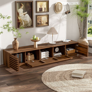 Walnut TV Stand for TVs with Cable Management and Soft-Closing Hinges - Walnut