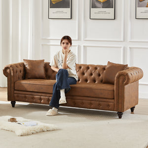 Tech Fabric Chesterfield Sofa with Rolled Arms - 3 Seater