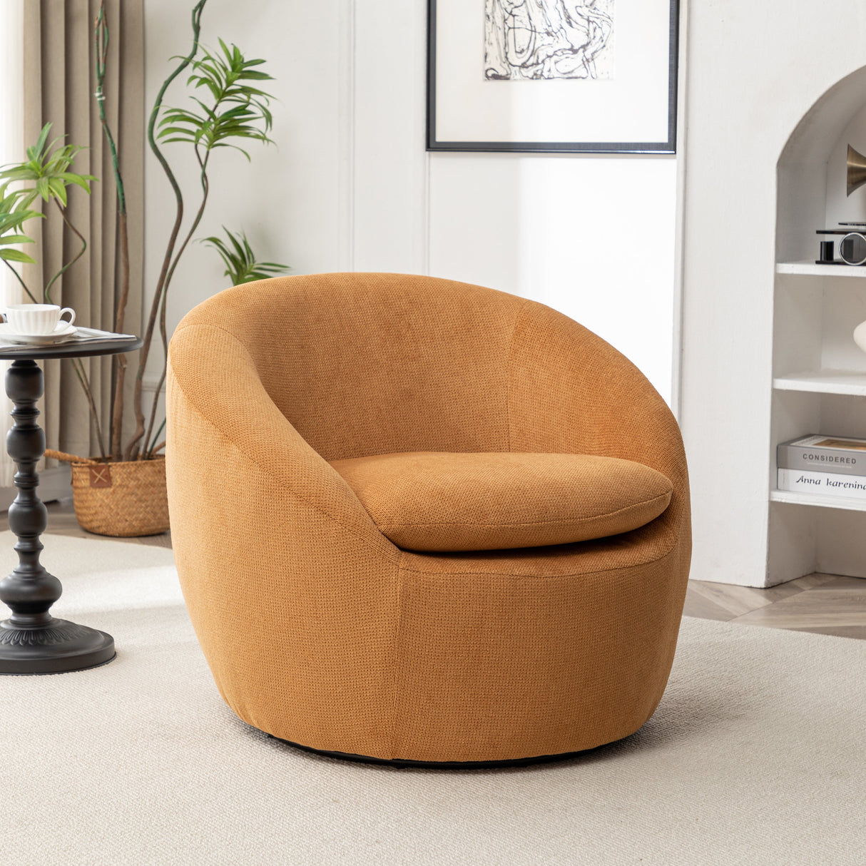 Winnie Modern Teddy Fabric Swivel Barrel Chair