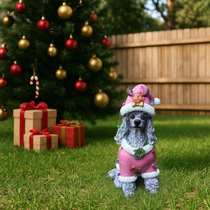 Christmas Poodle Statue, Holiday Dog Figurine