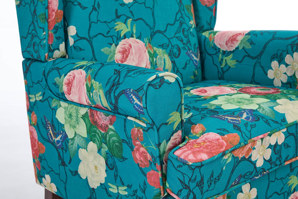 Modern Accent Chair with Retro Wood Legs - Floral
