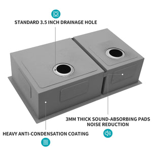 Modern Double Bowl Undermount Kitchen Sink 50 / 50 Design Stainless Steel