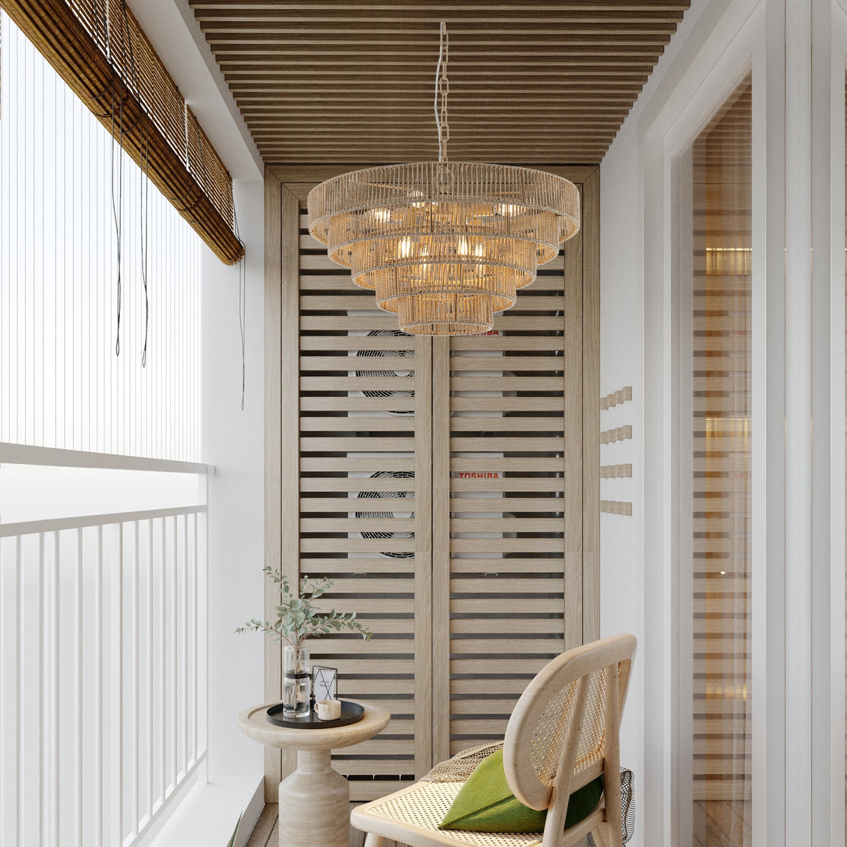 24" Modern 5-Layer Woven Hemp Rope Chandelier