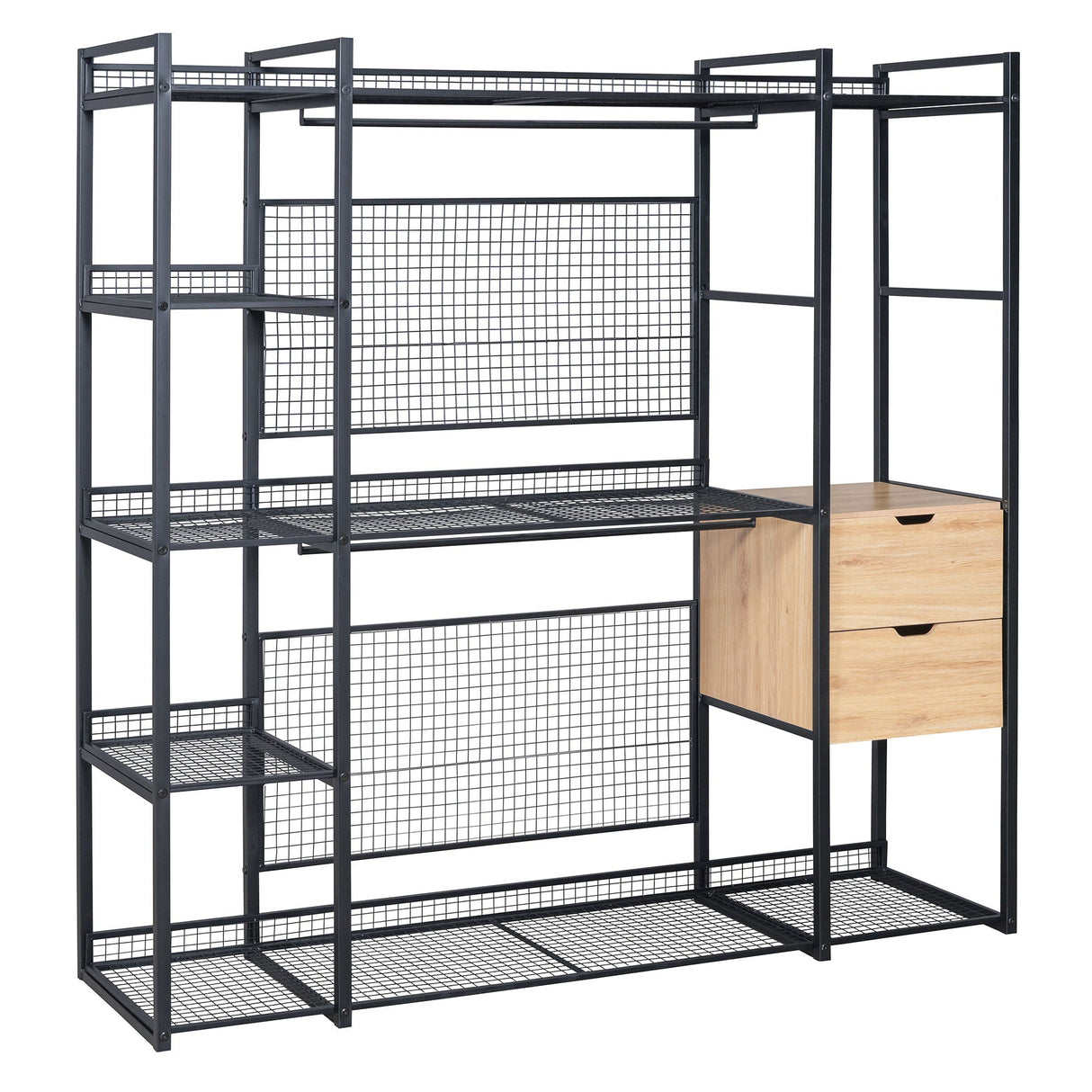 Open Style Wardrobe With Hanging Rails, Shelves And Drawers
