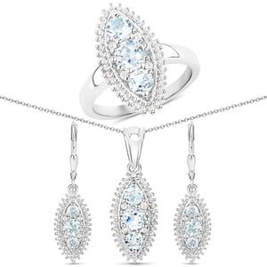 4.50 Carat Genuine Blue Topaz and White Topaz .925 Sterling Silver 3 Piece Jewelry Set (Ring, Earrings, and Pendant w/ Chain)