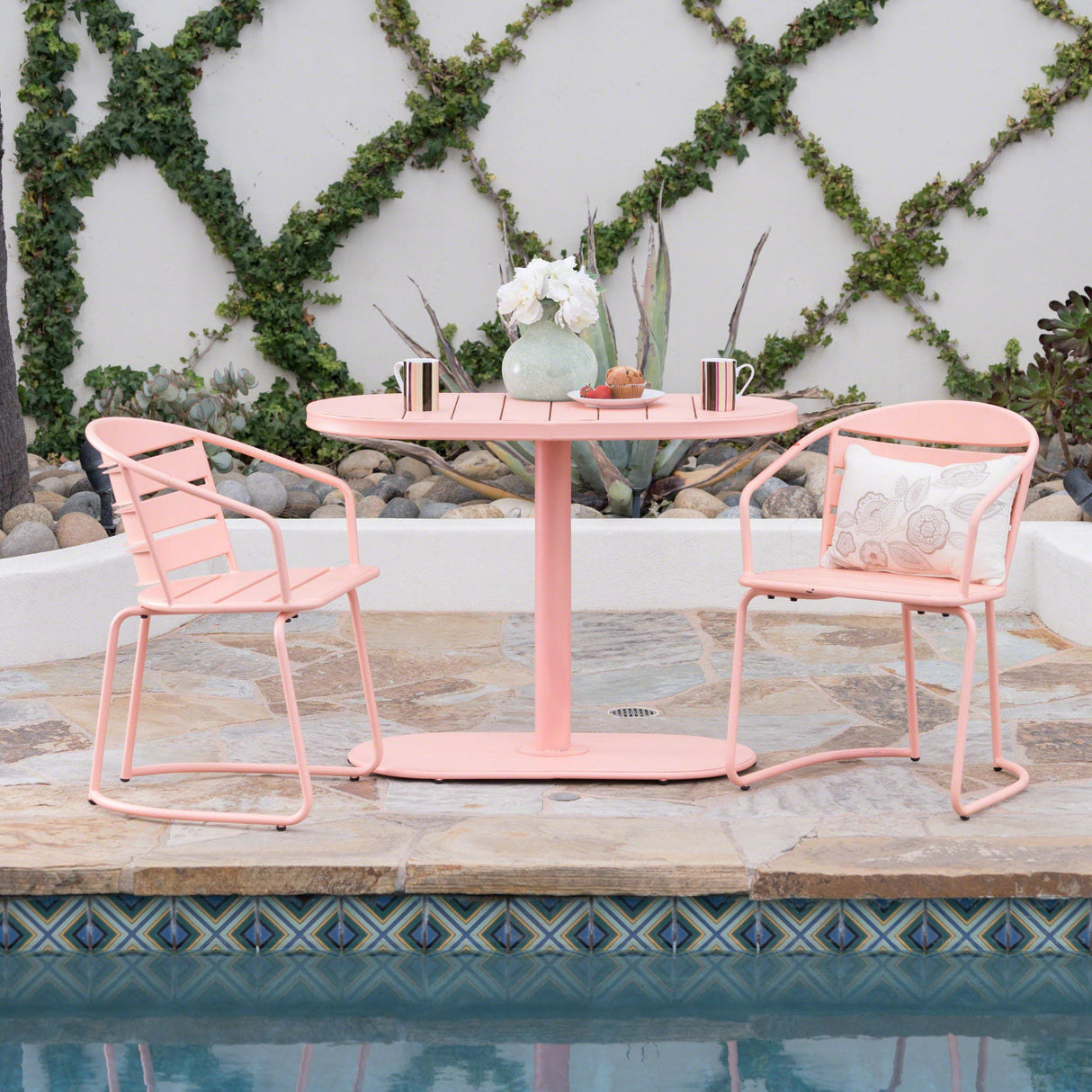 3 Piece Elegant Outdoor Bistro Set With 2 Chairs And Oval Table