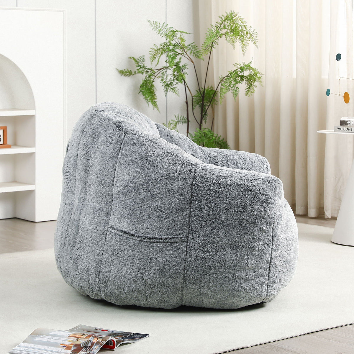 Beanbag Chair, Beanbag Sofa Chair With Armrests Stuffed High Density Foam
