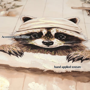 Raccoon Bathroom Canvas Wall Art Raccoon in Bathtub Painting Funny Animal Bathroom Wall Art Black and White Animal Bathtub Pictures for Bath Restroom Wall Decor Framed 24x24 inch