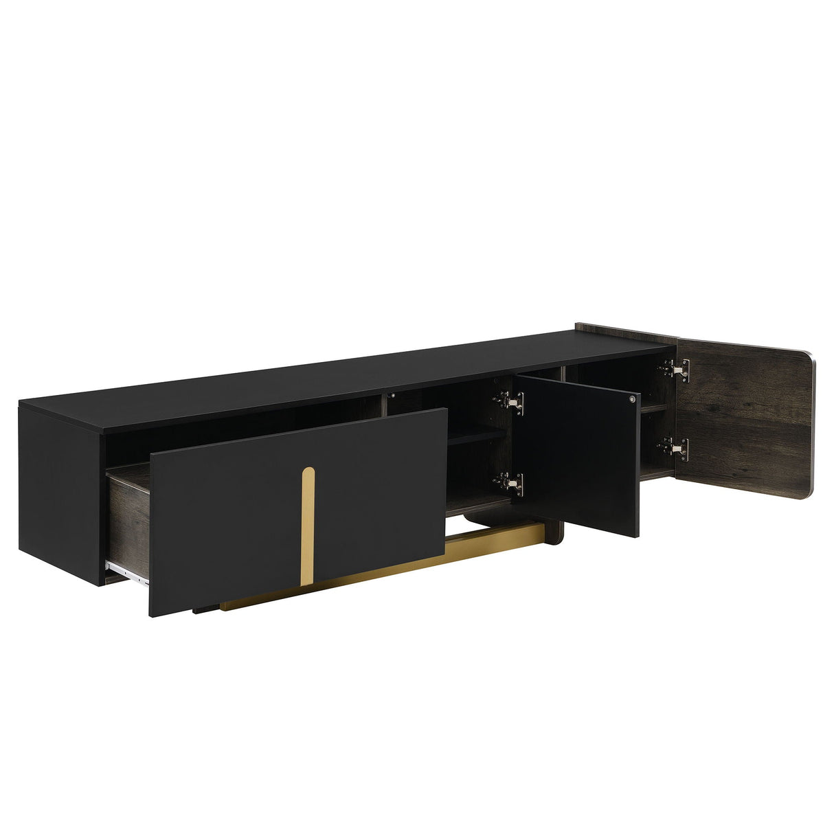 TV Stand With 1 Drawer, 2 Cabinets And Adjustable Shelves