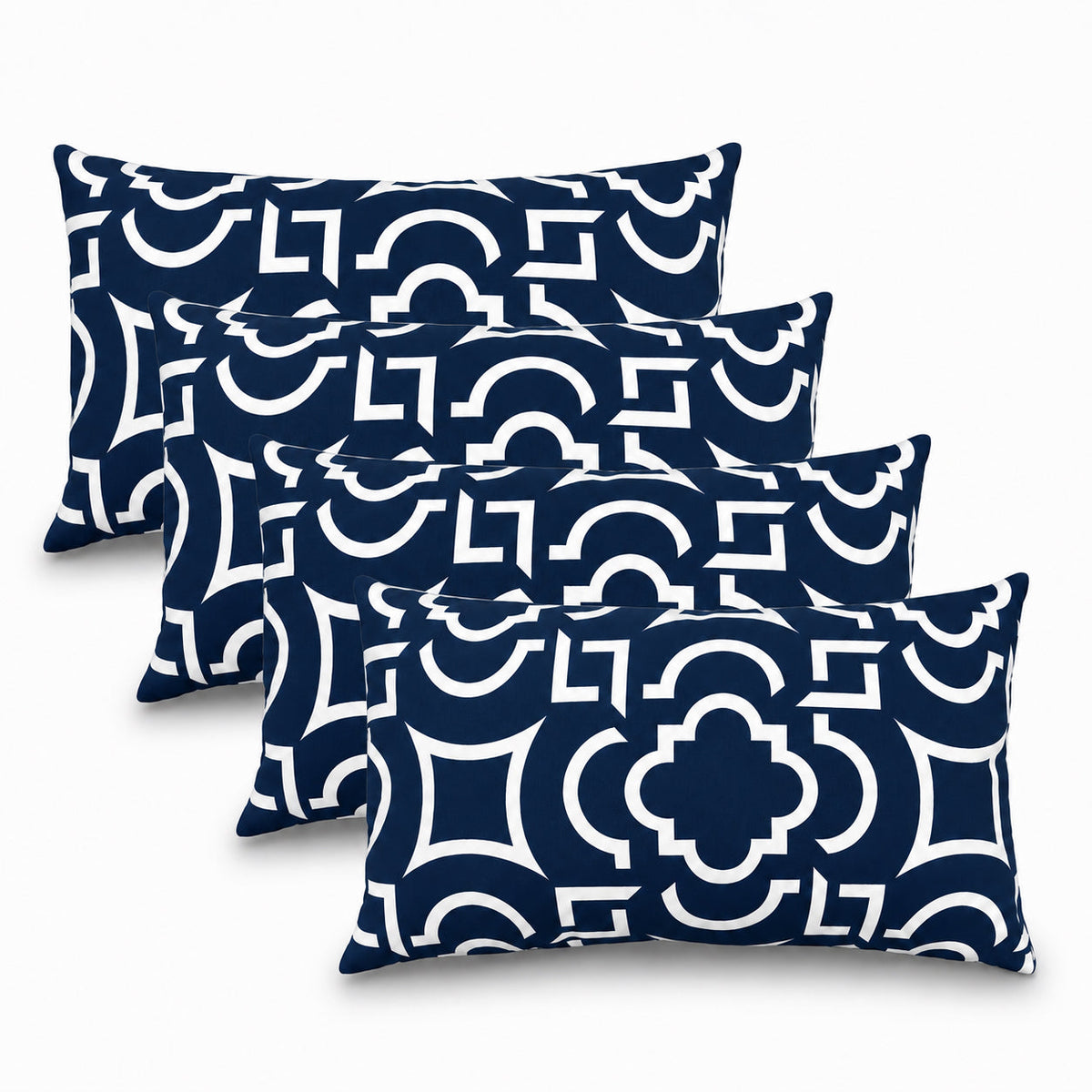 4 Pack Outdoor Lumbar Pillow with Inserts – Blue Trellis