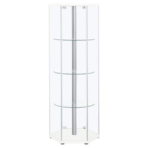 Zahavah 4-shelf Hexagonal Clear Glass Curio Cabinet White