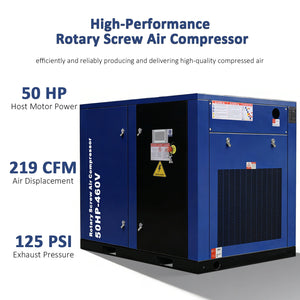 50HP Rotary Screw Air Compressor, 219CFM, 125PSI, 460V 3-Phase
