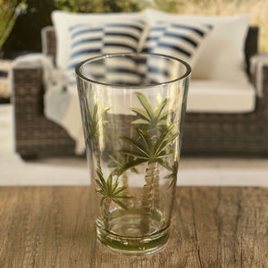 Palm Tree Design Acrylic Hi Ball Glasses Plastic, Bpa Free (Set of 4), 20Oz - Clear