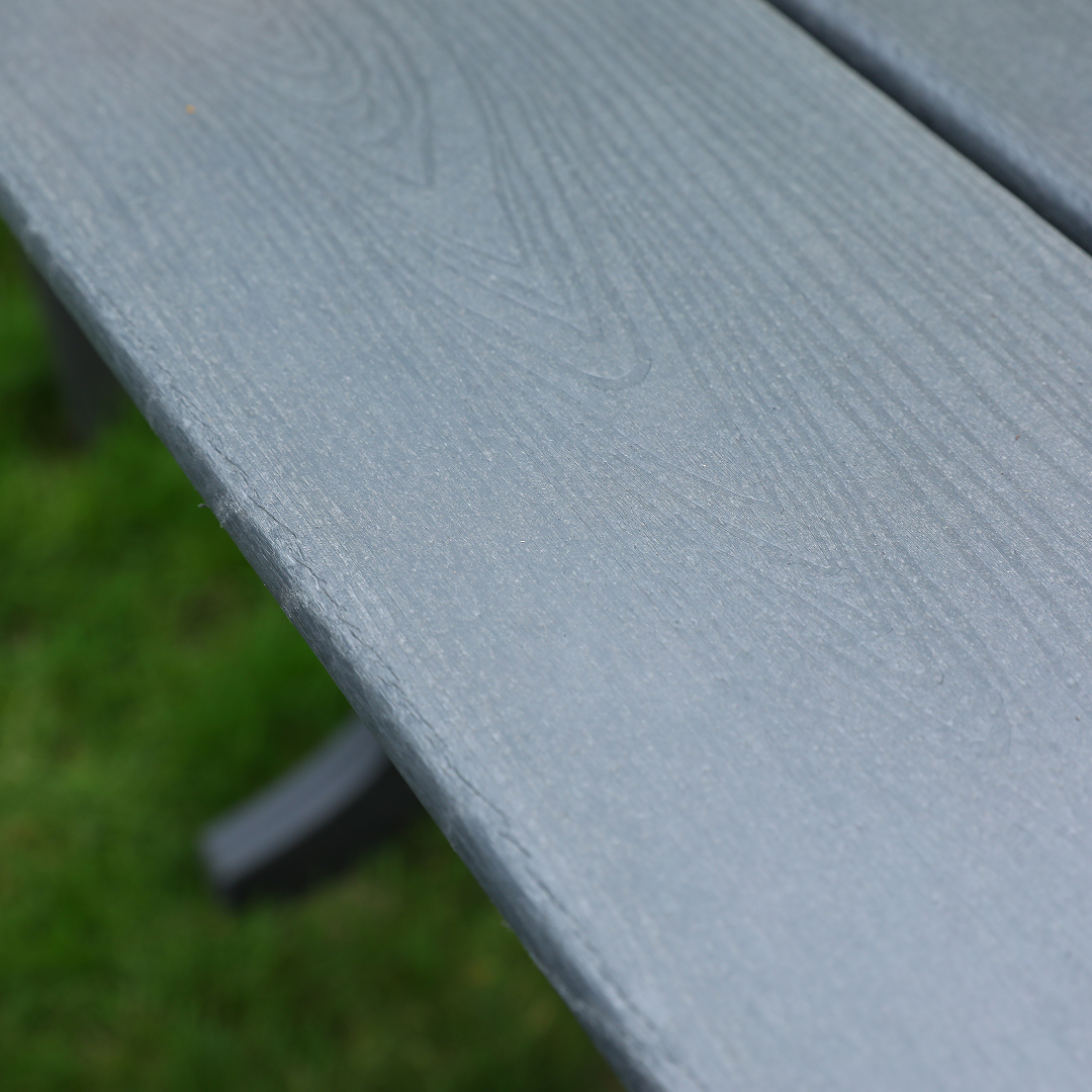 HDPE outdoor patio dining set, one table and four chairs. The outdoor dining furniture has sunshade holes and is suitable. It is suitable for lawns, gardens, backyards, and pool sides.Grey,Waterproof