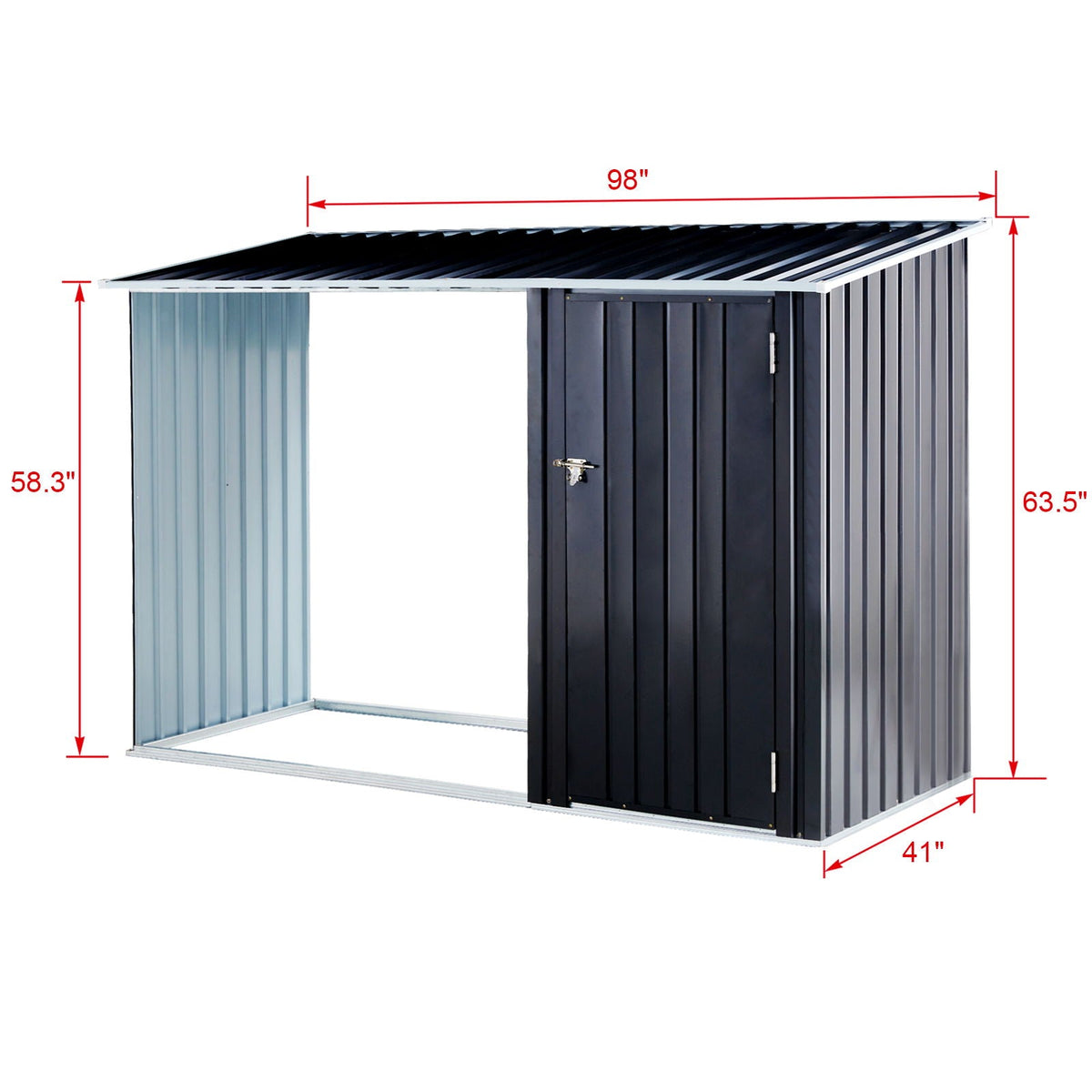 Anthracite Galvanized Steel Firewood Storage Shed with Log Holder - Black