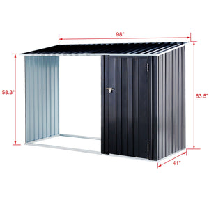 Anthracite Galvanized Steel Firewood Storage Shed with Log Holder - Black
