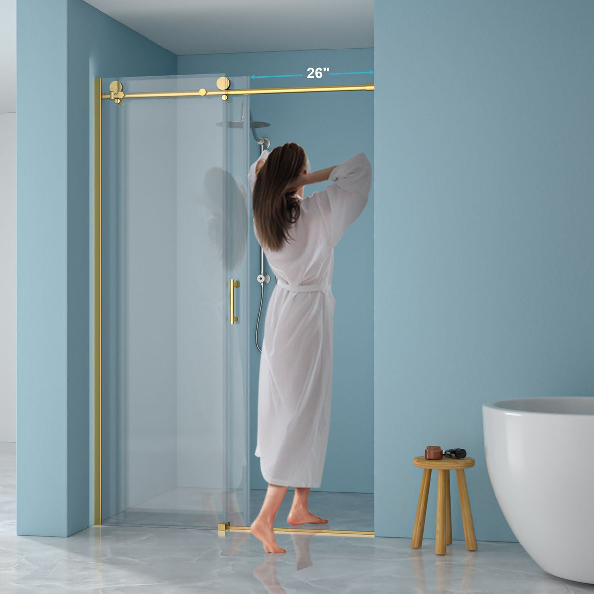 Single Sliding Bypass Shower Door Enclosure With Tempered Glass