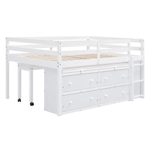 Loft Bed With Retractable Writing Desk And 4 Drawers, With Lateral Portable Desk And Shelves