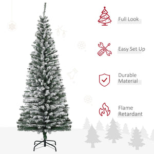 HOMCOM 6' Tall Unlit Snow-Flocked Slim Artificial Christmas Tree