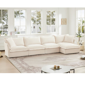 Slipcovered L Shape Sectional Long Sofa Couch - 4 Seater