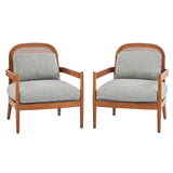 Elliston Rattan Backrest Solid Wood Accent Chair with Cushions, Set of 2