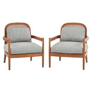 Elliston Rattan Backrest Solid Wood Accent Chair with Cushions - Set of 2