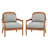 Elliston Rattan Backrest Solid Wood Accent Chair with Cushions Set of 2