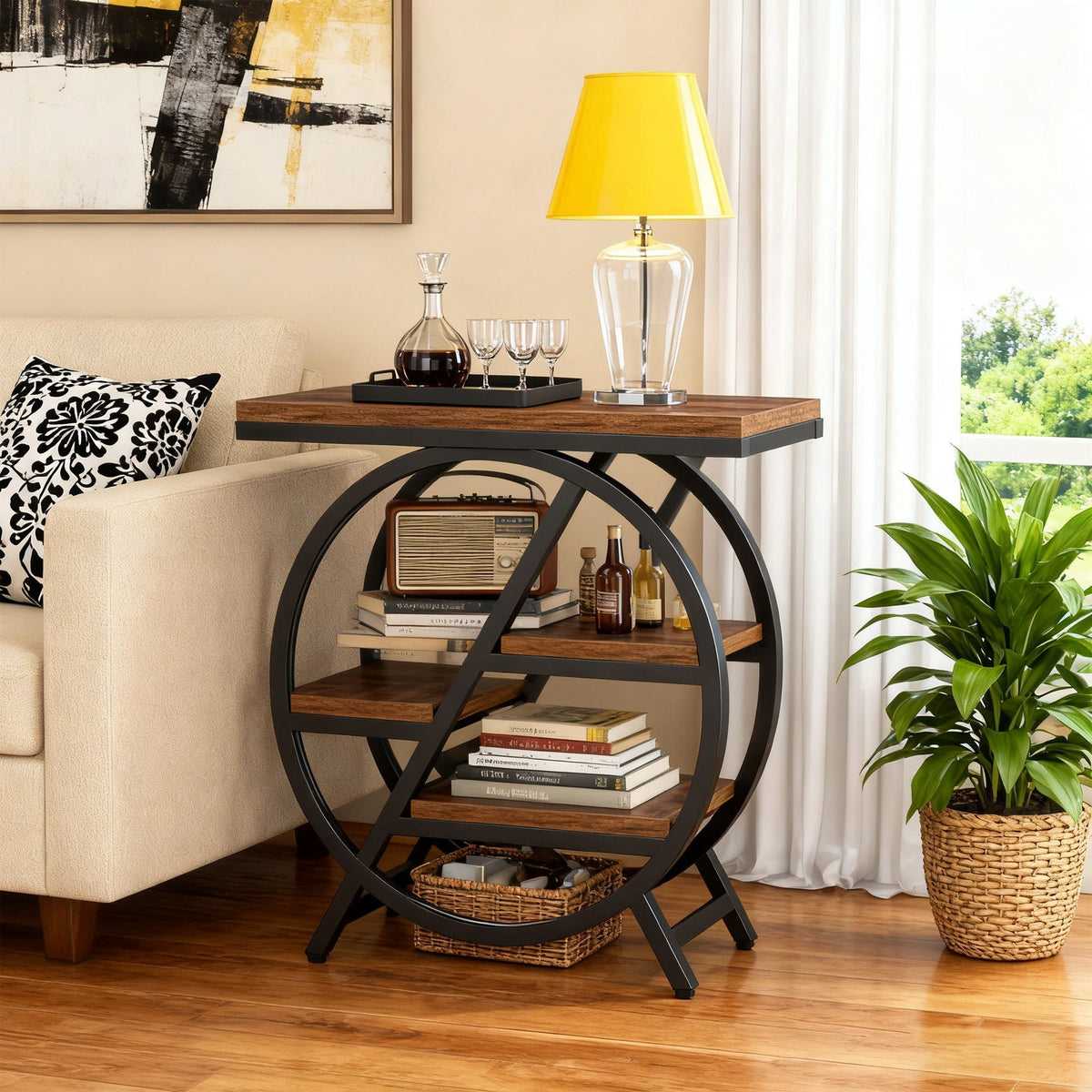 Modern Narrow End Table With 3 Tier Shelves