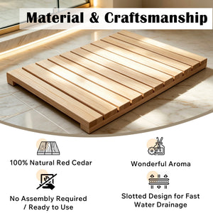 Cedar Wood Shower Mat - Non-Slip Slatted Bath Mat