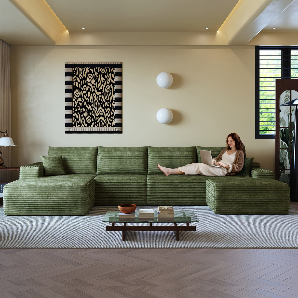 135" Cloud Sectional Sofa with 1 Ottoman