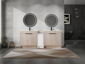 84 Inch Freestanding Bathroom Vanity with Ceramic Sink and Storage Cabinets