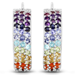 8.79 Carat Genuine Multi Stones .925 Sterling Silver Earrings