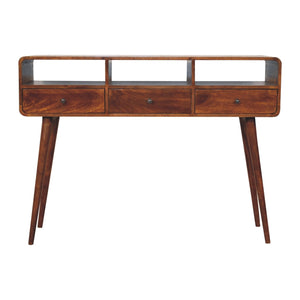 Solid Wood Triple Curved Chestnut Console Table